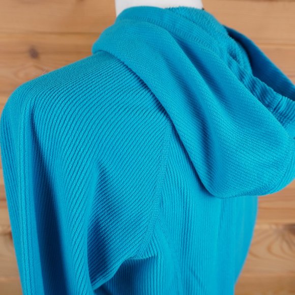 The North‎ Face Turquoise Ribbed Fleece Pullover Hooded Sweatshirt Size Medium - Picture 6 of 7